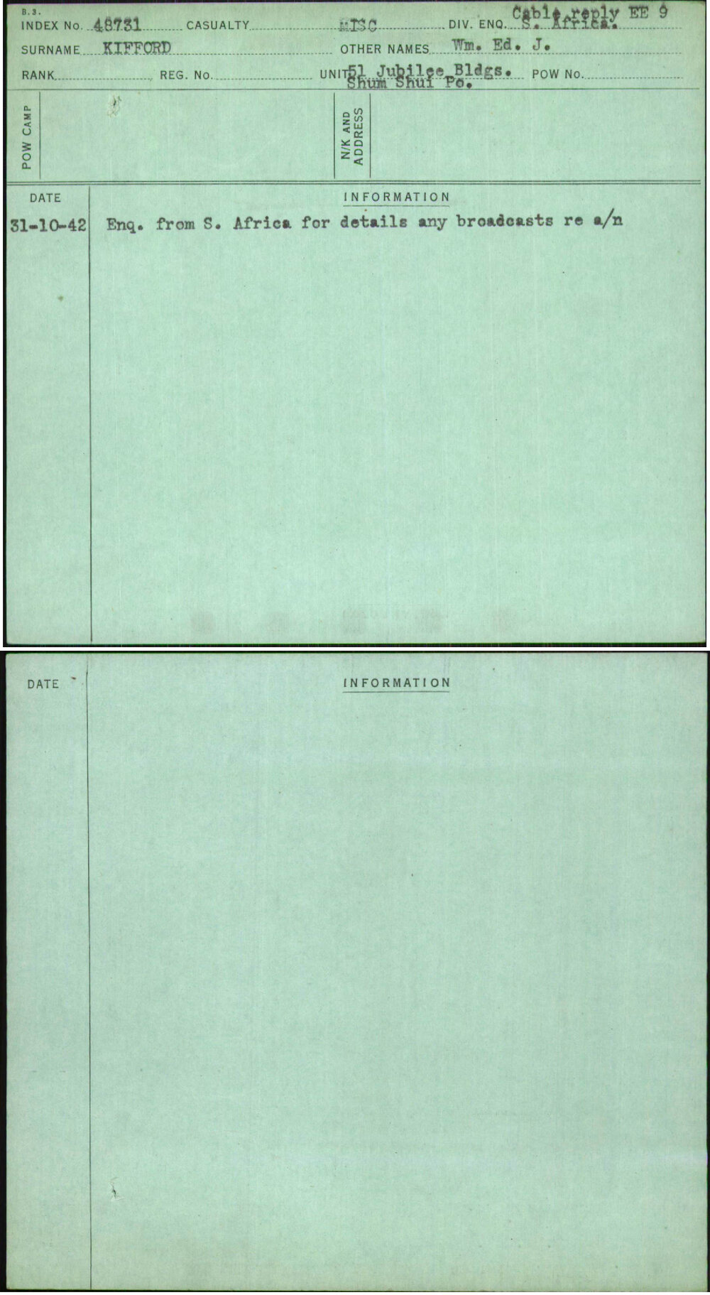 Kifford, Wm Ed J, [No Service Number]