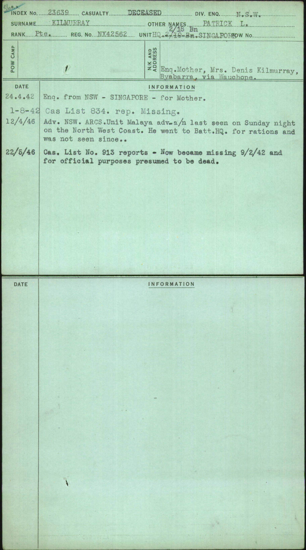Kilmurray, Patrick L, NX42562