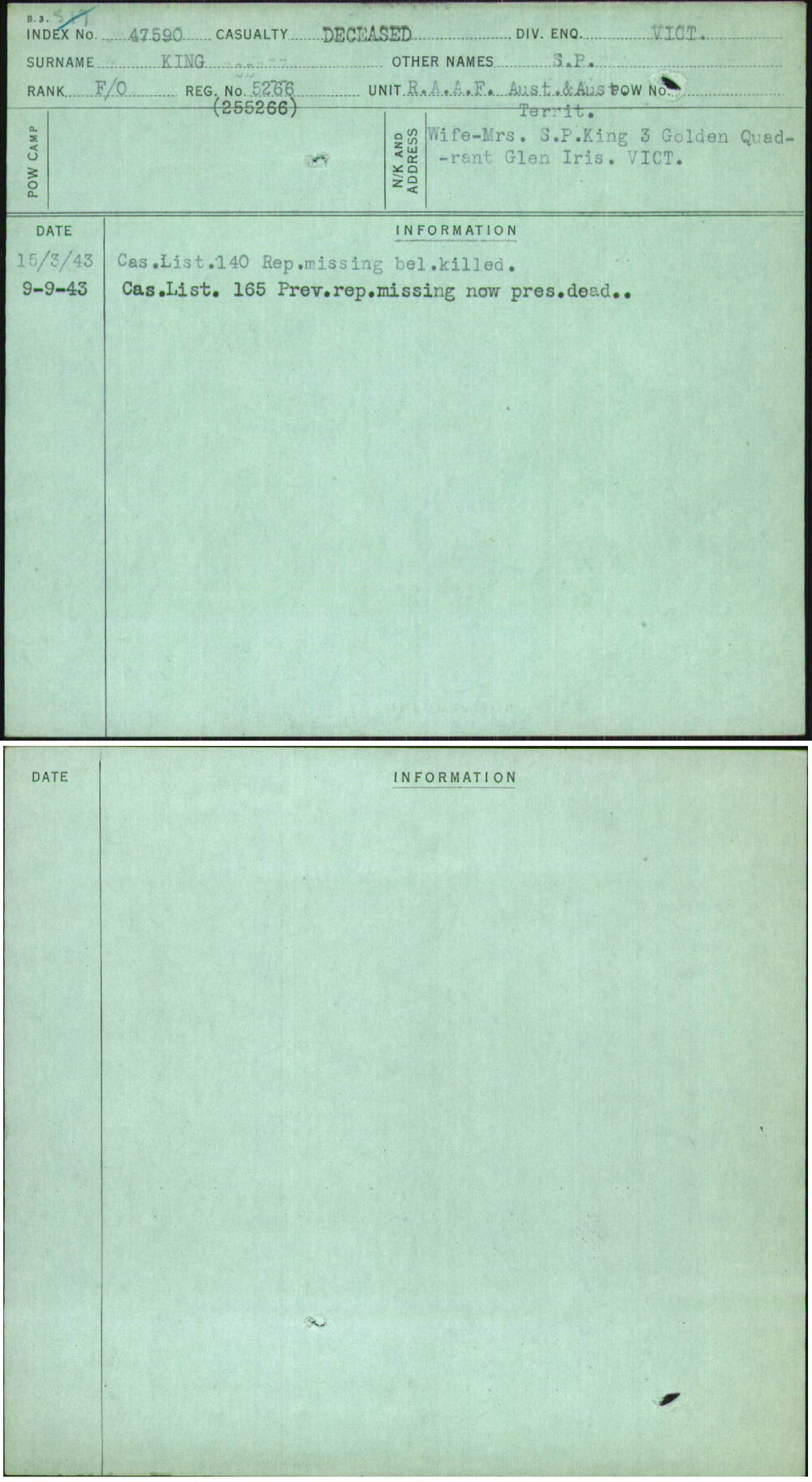 King, S P, 5266 (255266)