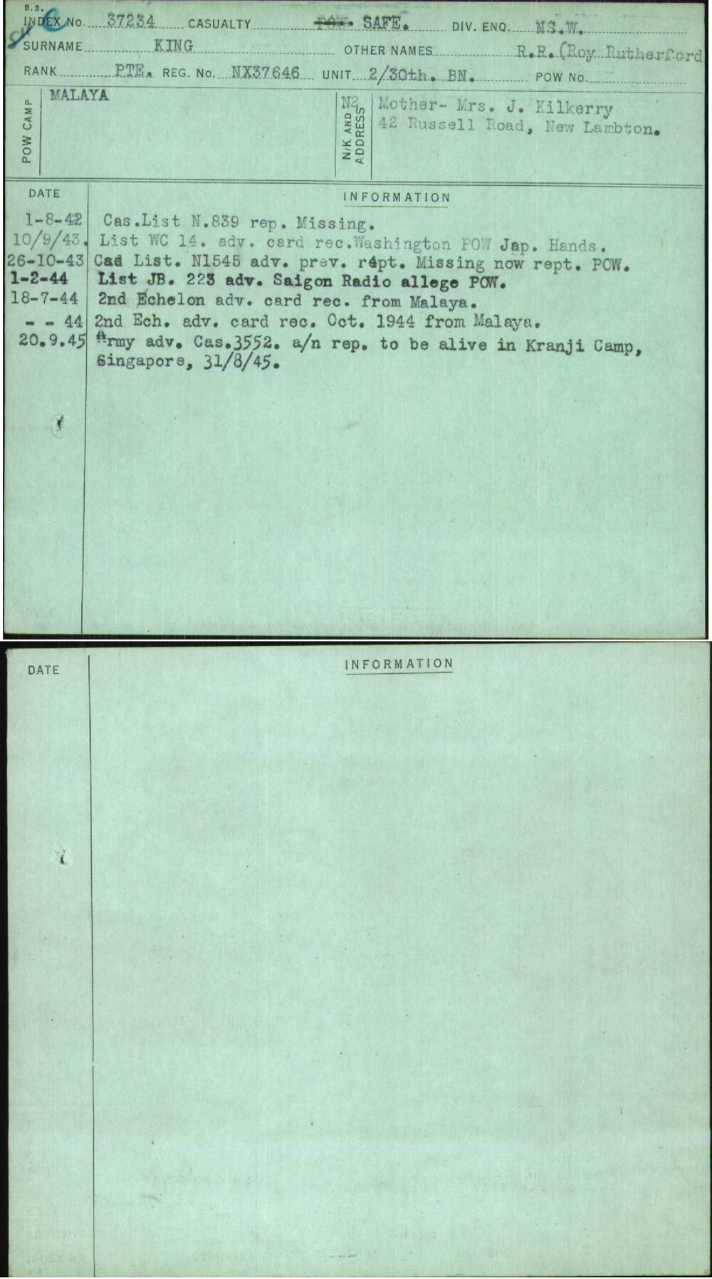 King, R R (Roy Rutherford, NX37646