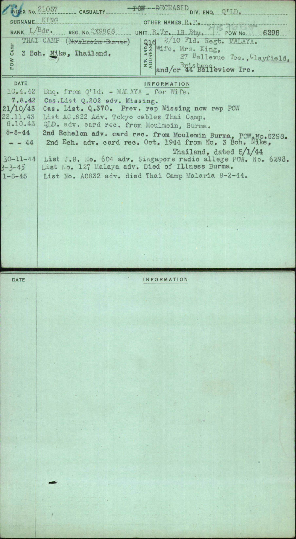 King, R P, QX9868