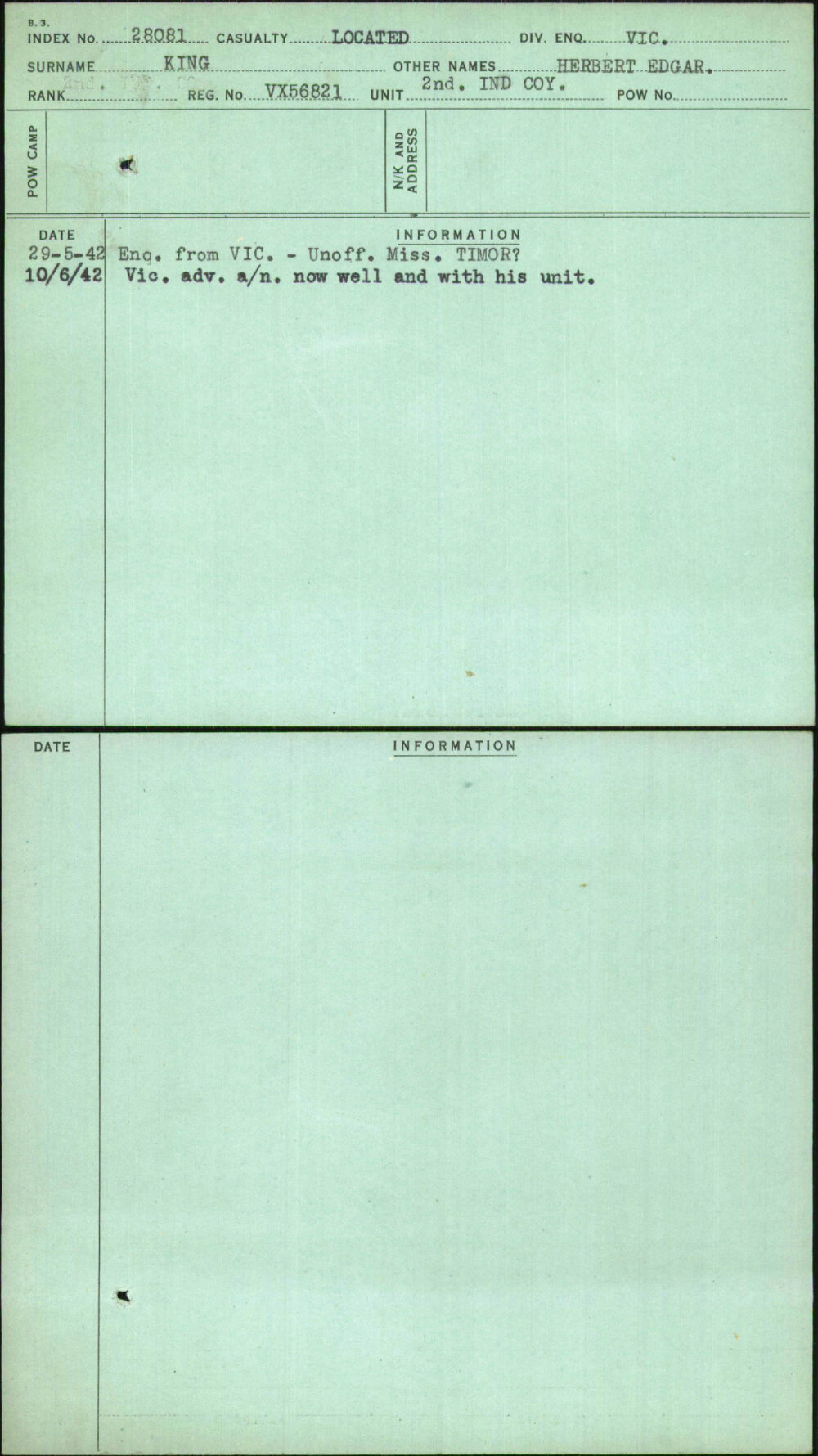 King, Herbert Edgar, VX56821