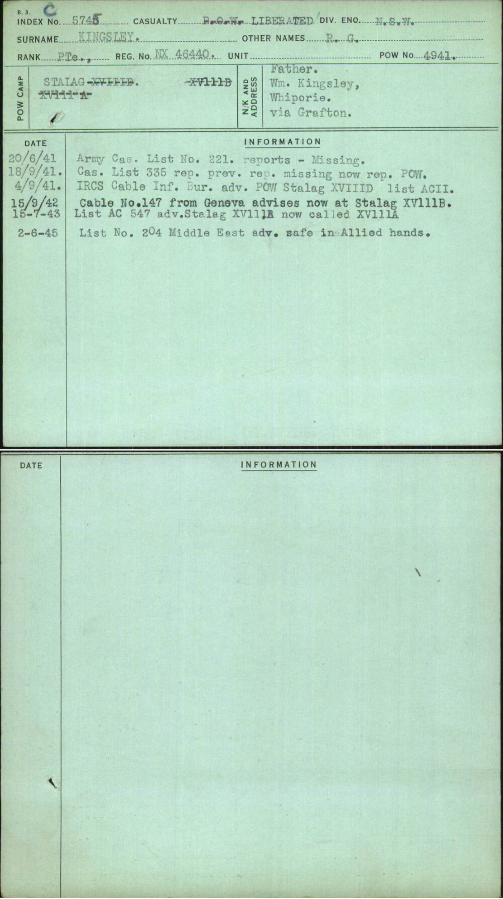 Kingsley, R G, NX46440