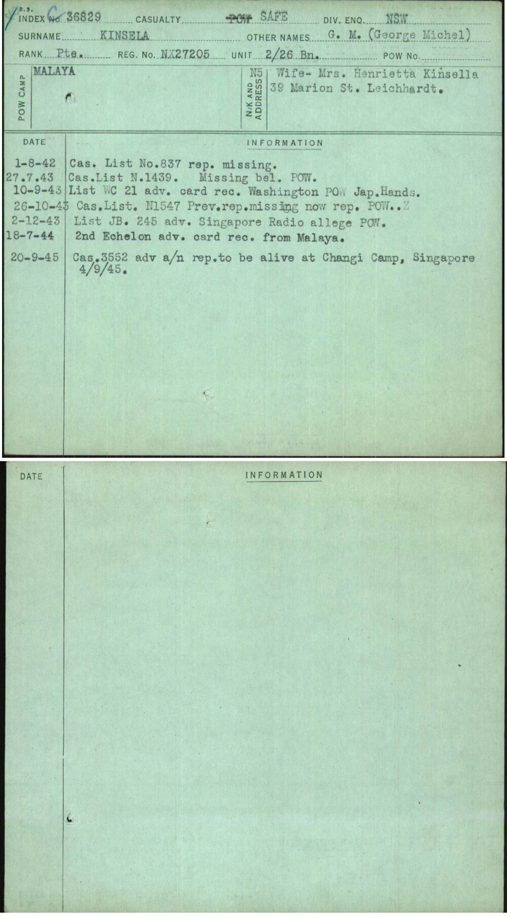 Kinsela, G M (George Michel), NX27205