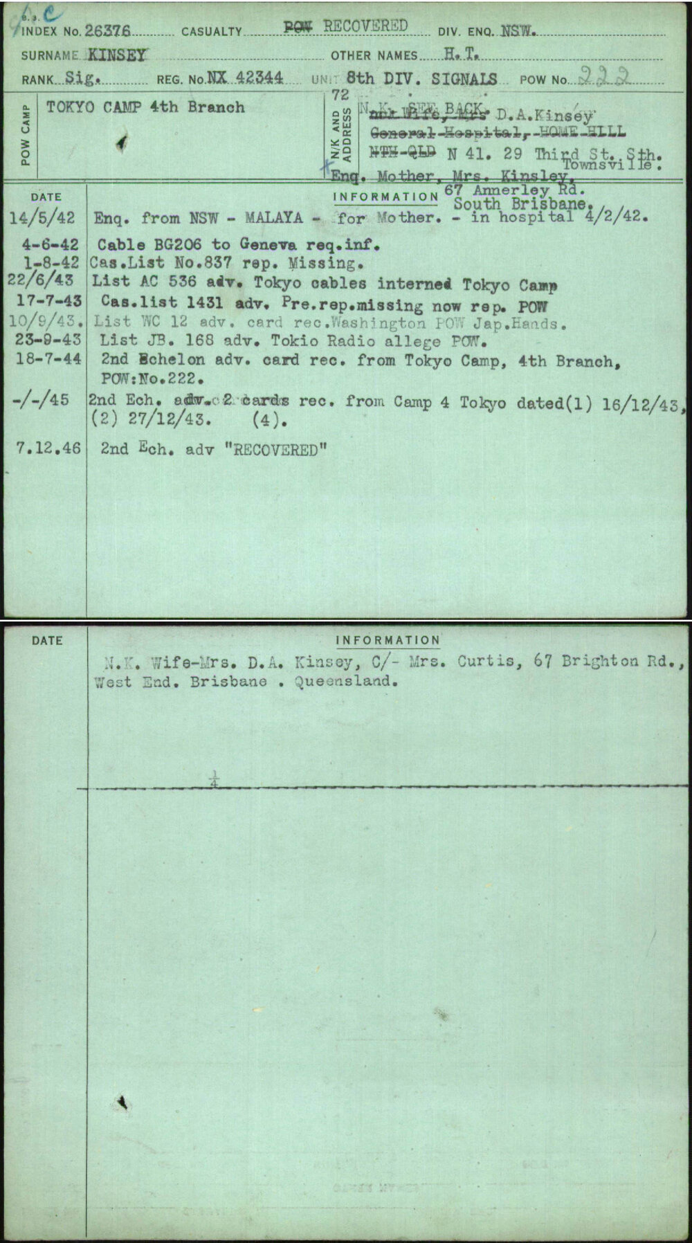 Kinsey, H T, NX42344