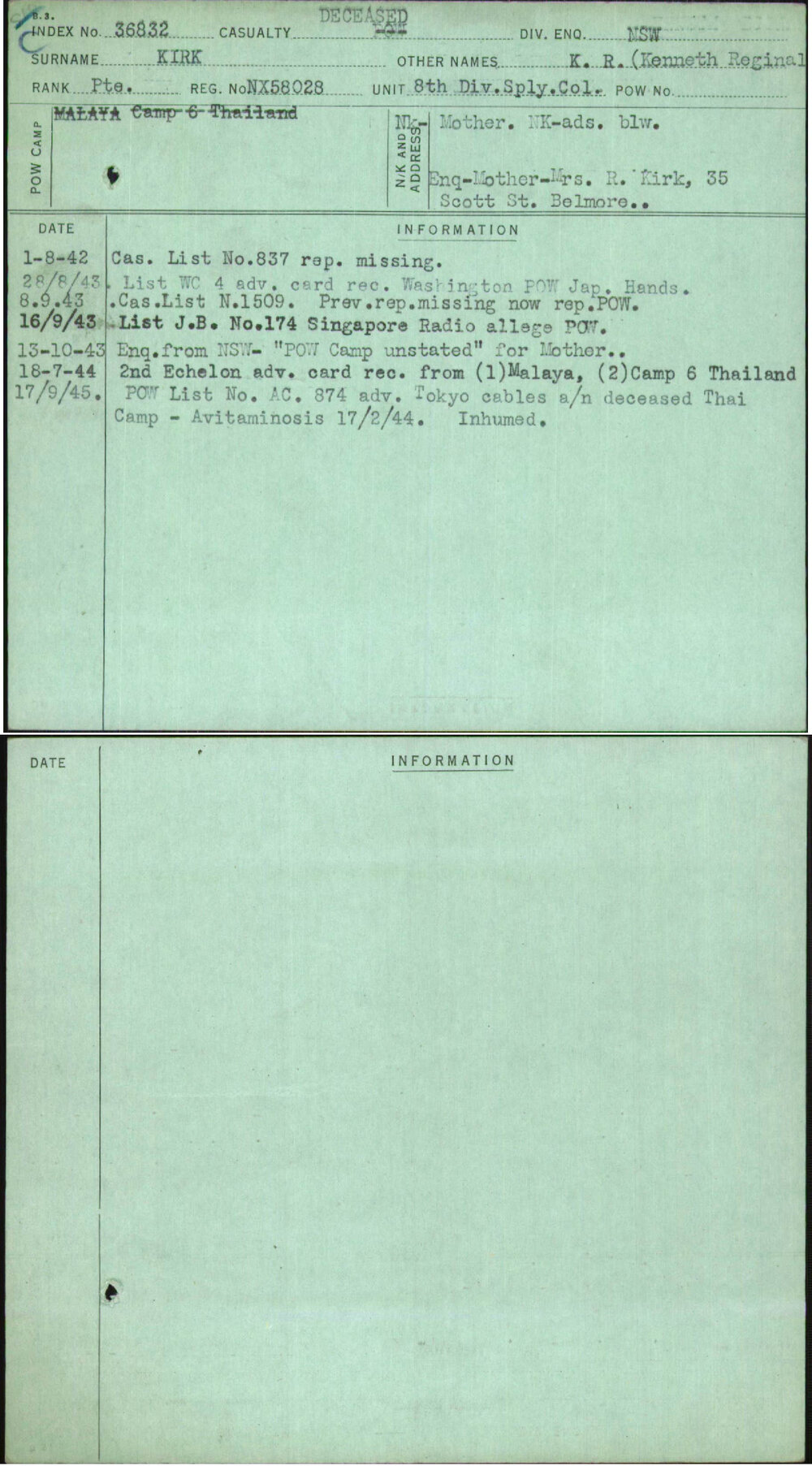 Kirk, K R (Kenneth Reginal, NX58028