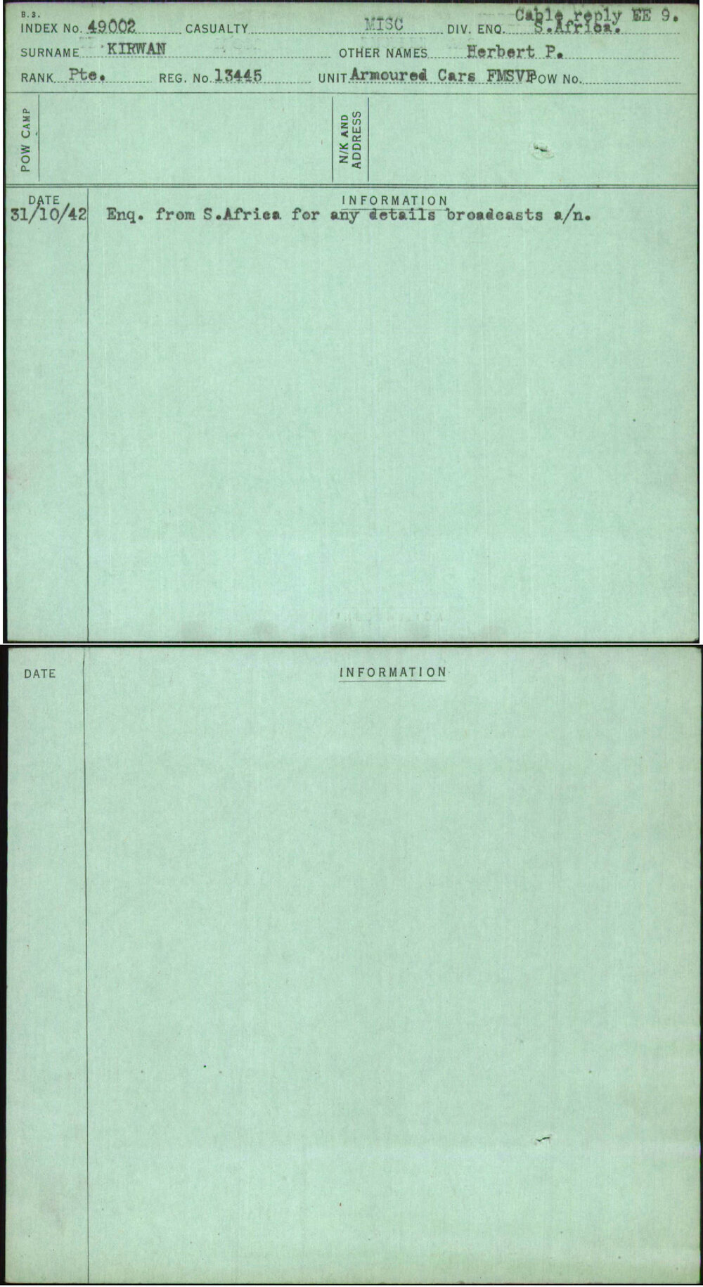 Kirwan, Herbert P, 13445