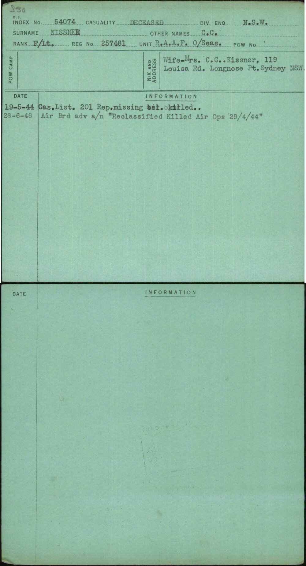 Kissner, C C, 257481