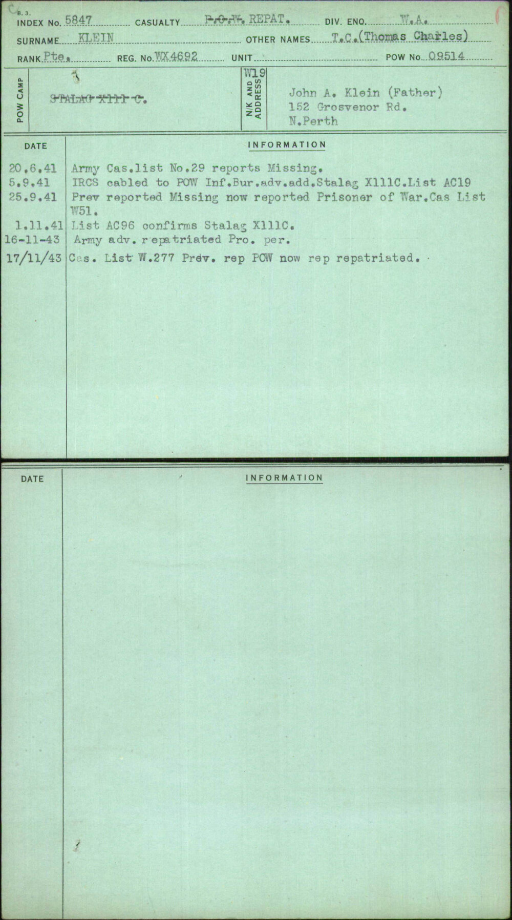 Klein, T C (Thomas Charles), WX4692