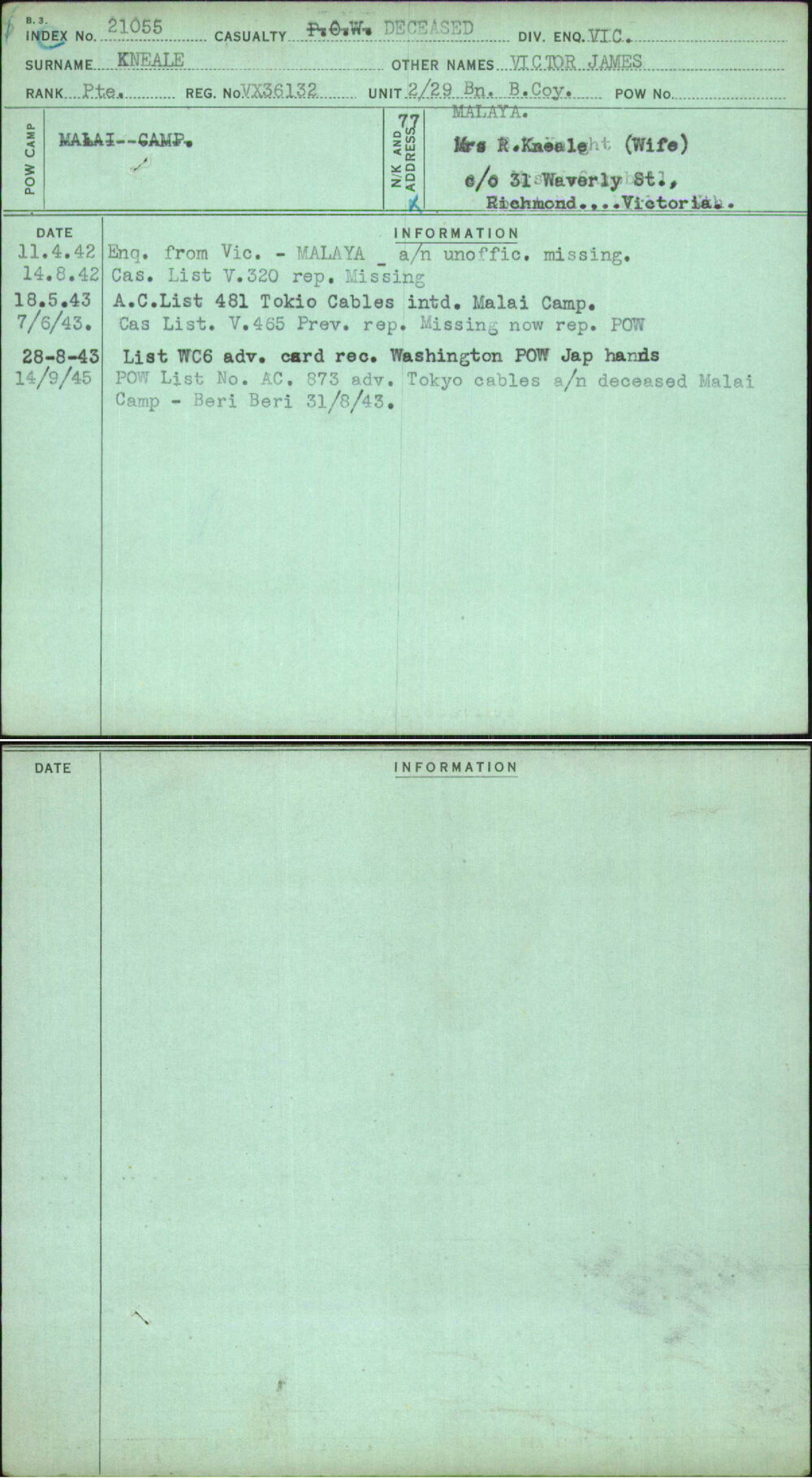 Kneale, Victor James, VX36132