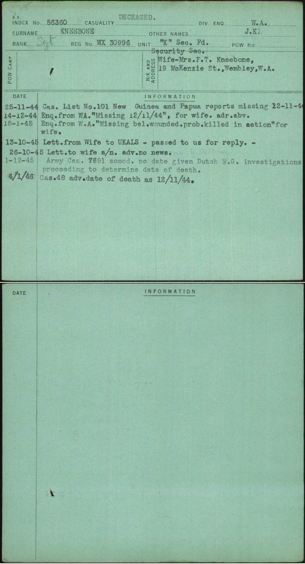 Kneebone, J K, WX30996