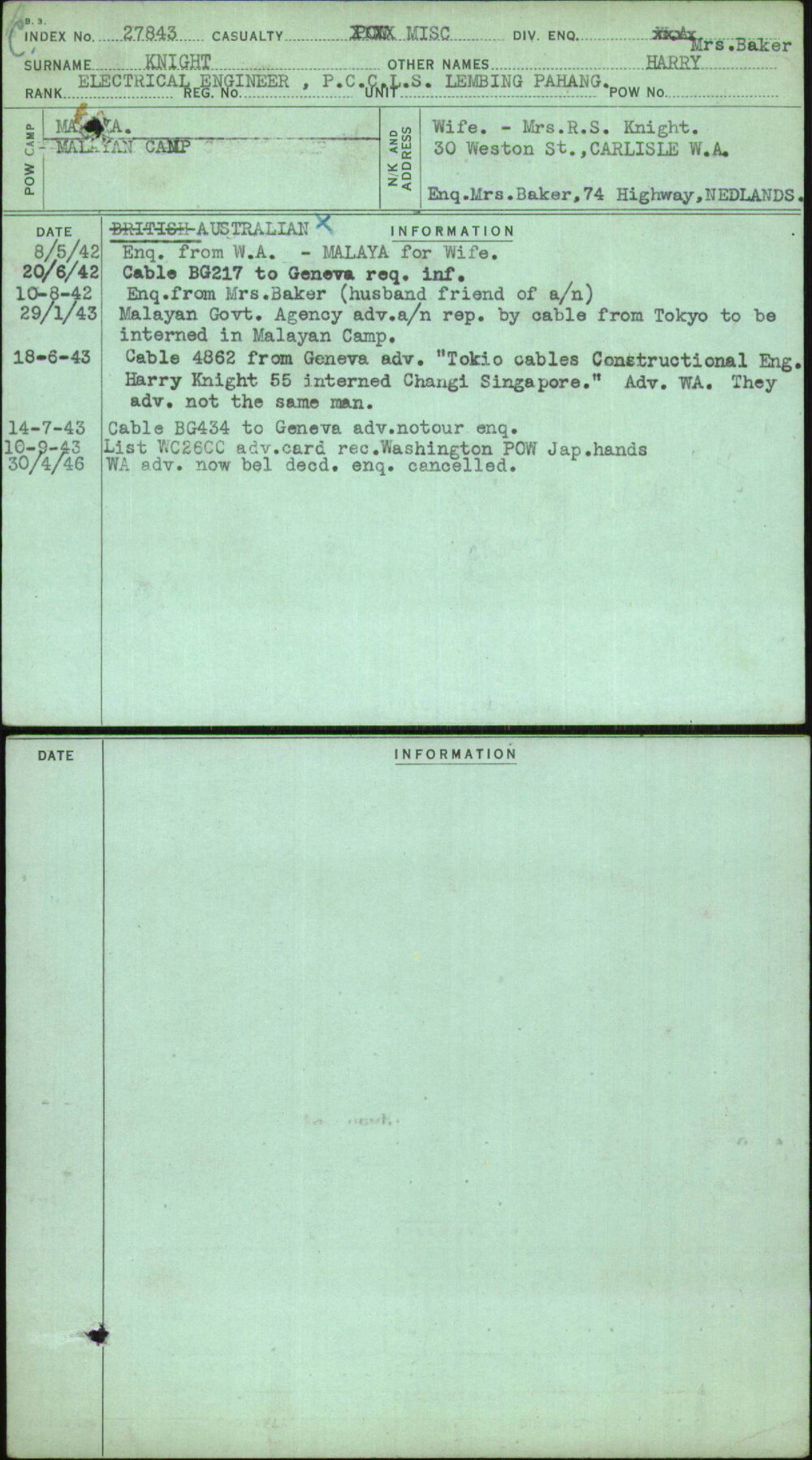 Knight, Harry, [No Service Number]