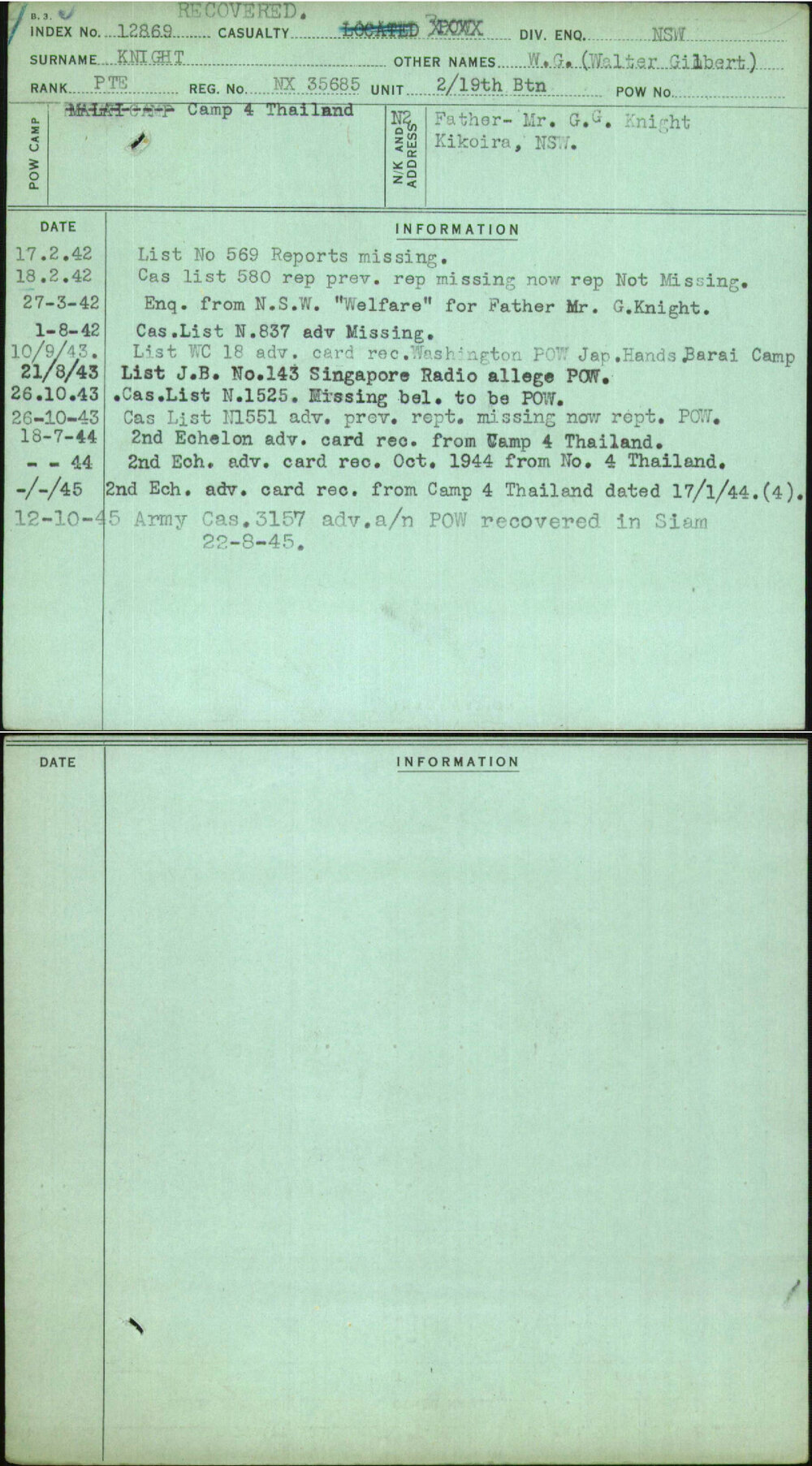 Knight, W G (Walter Gilbert), NX35685