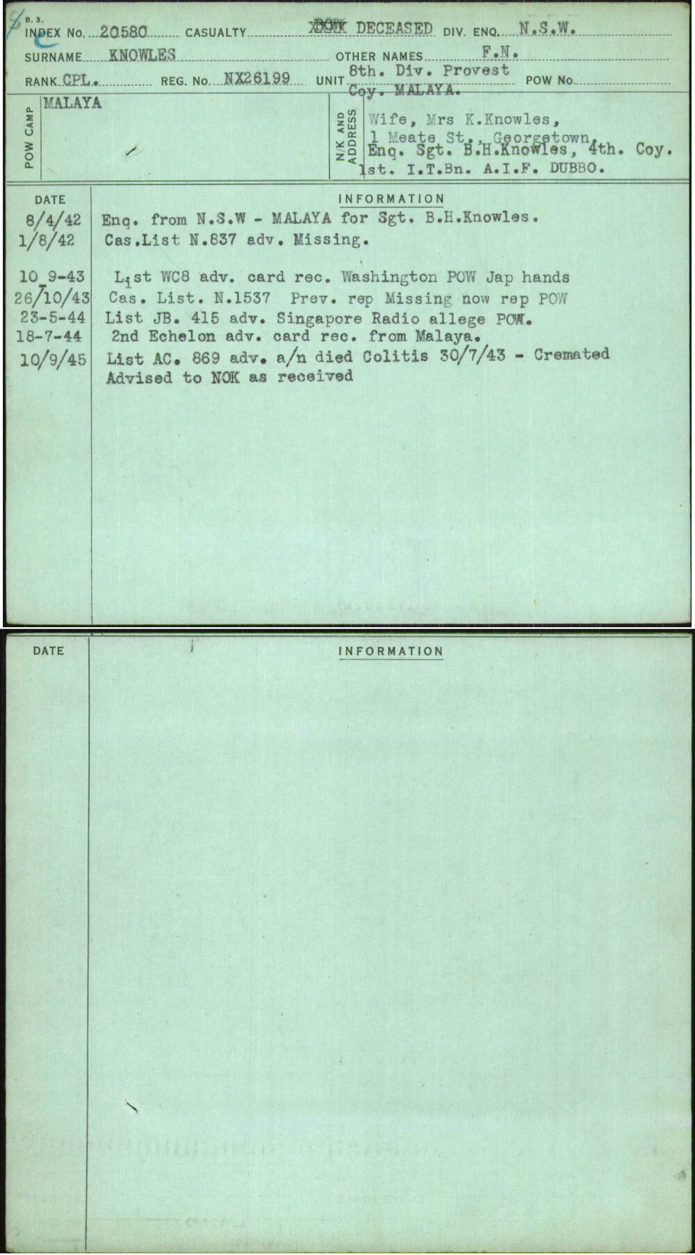 Knowles, F N, NX26199