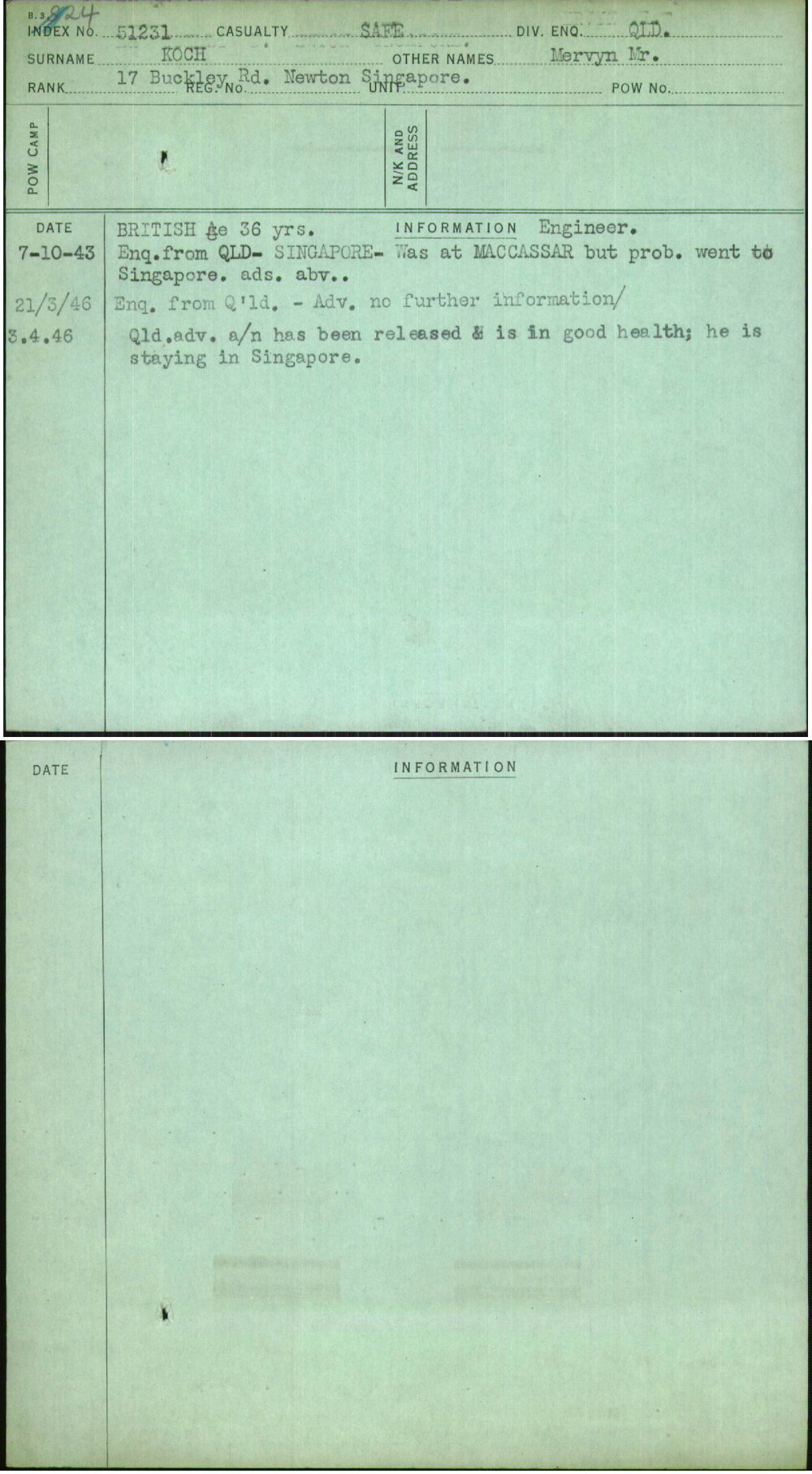 Koch, Mervyn Mr, [No Service Number]