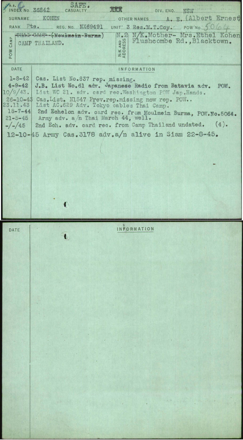 Kohen, A E (Albert Ernest), NX69491