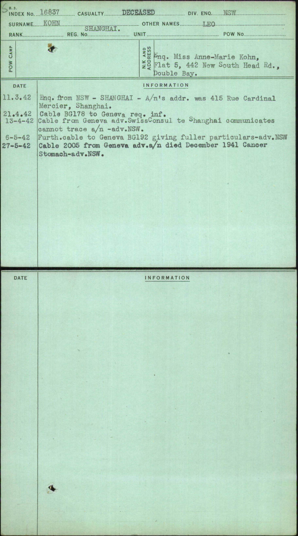 Kohn, Leo, [No Service Number]