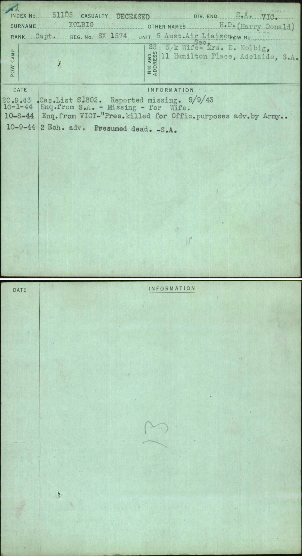 Kolbig, H D (Harry Donald), SX1574