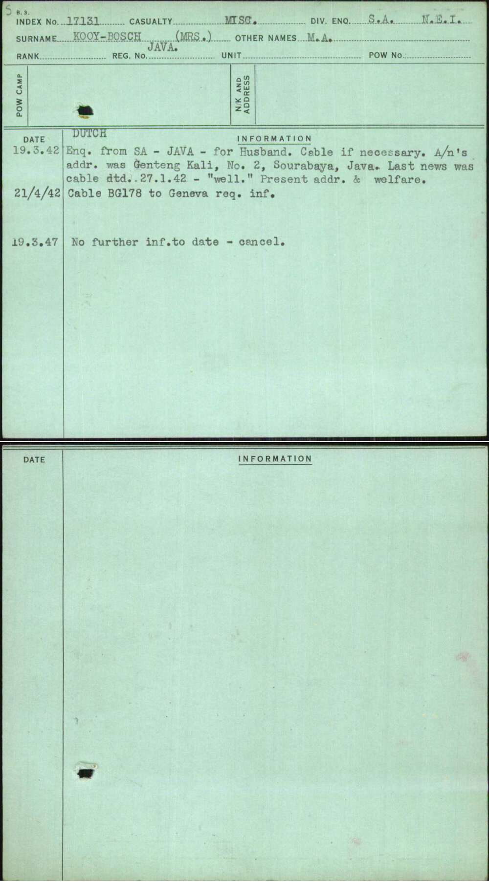 Kooy-Bosch (Mrs), M A, [No Service Number]