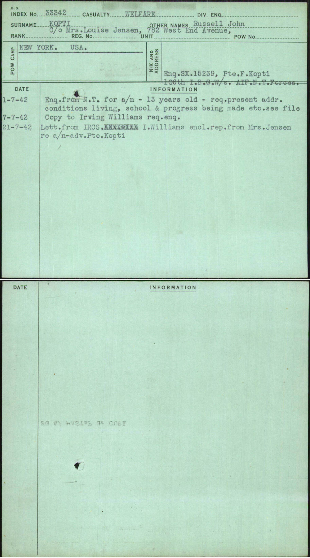 Kopti, Russell John, [No Service Number]