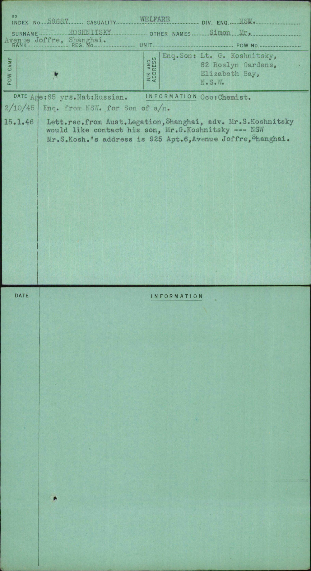 Koshnitsky, Simon Mr, [No Service Number]