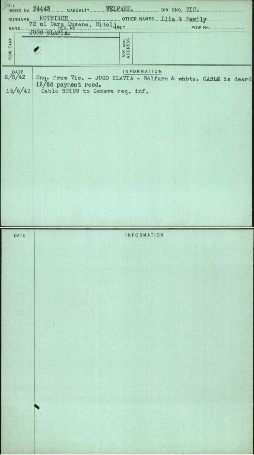 Koteirch, Ilia &amp; Family, [No Service Number]