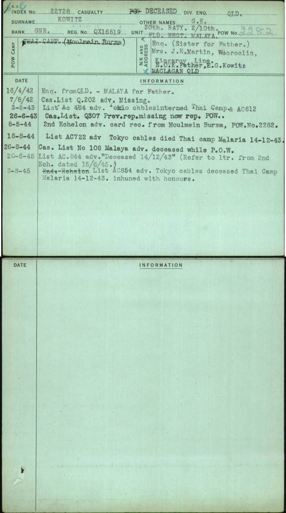 Kowitz, G E, QX16519