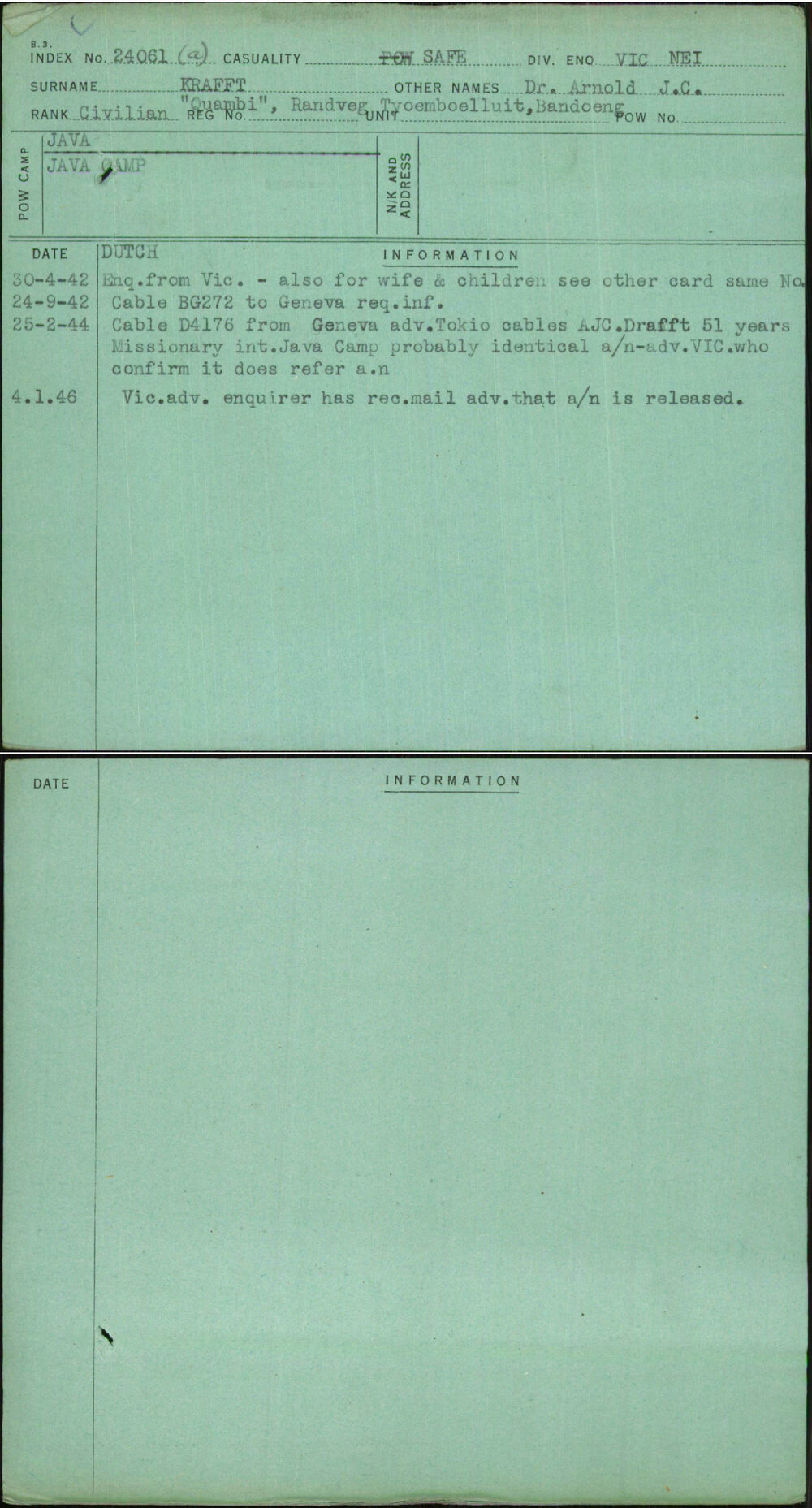 Krafft, Dr Arnold J C, [No Service Number]