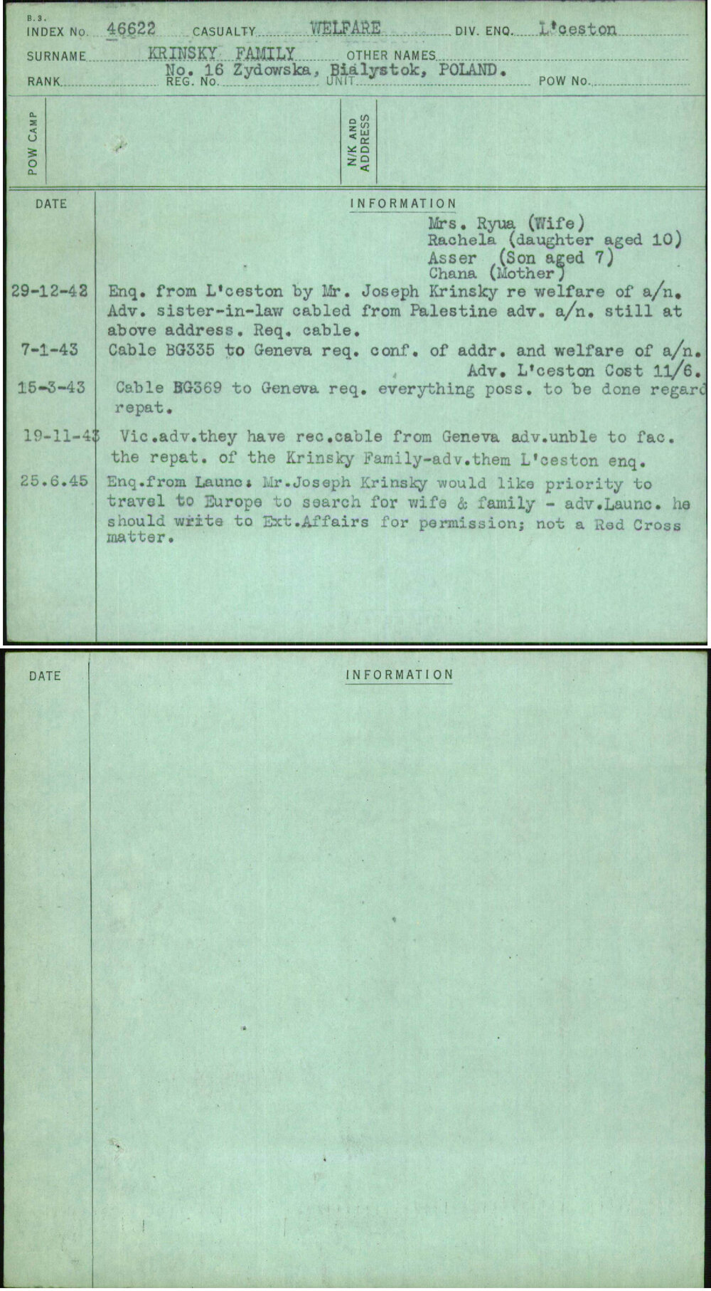 Krinsky Family, [No Given Name], [No Service Number]