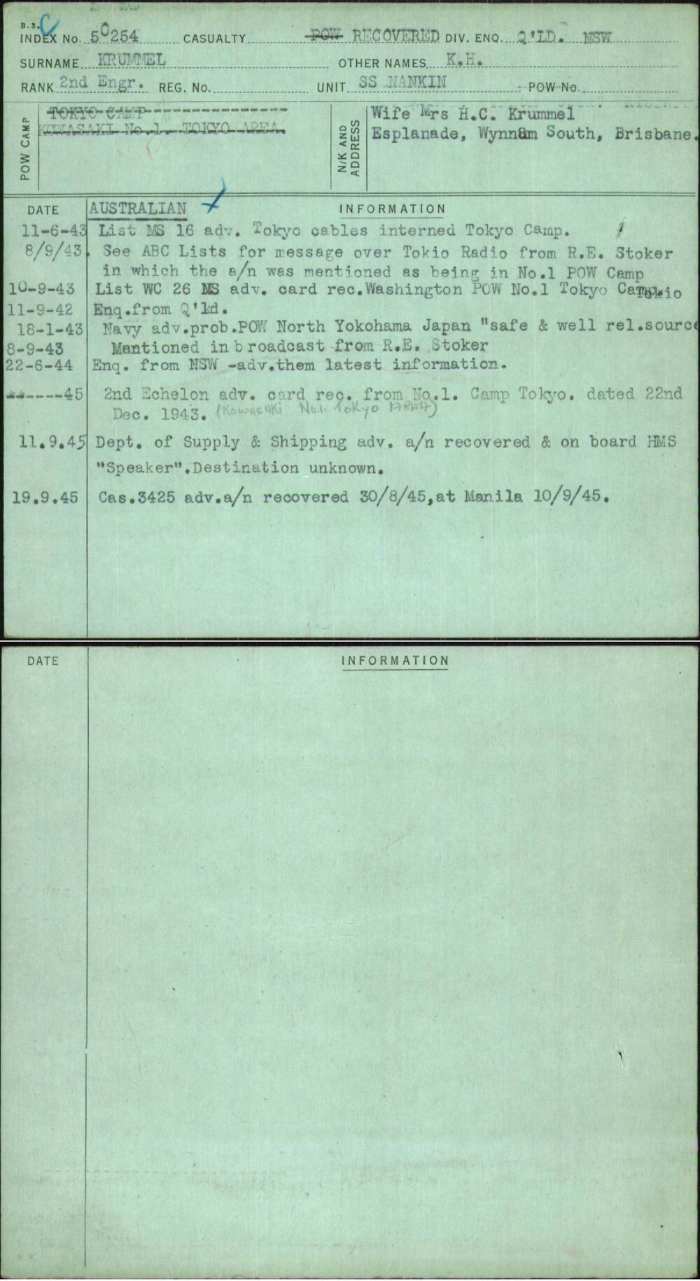 Krummel, K H, [No Service Number]