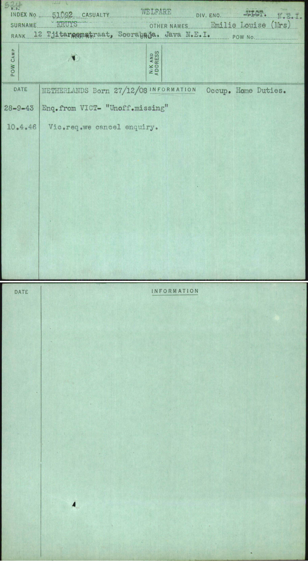Kruys, Emilie Louise (Mrs), [No Service Number]