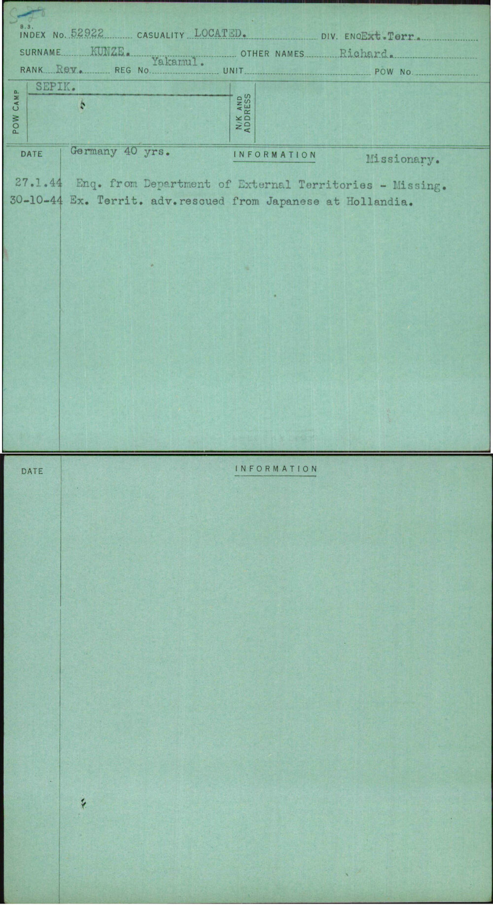 Kunze, Richard, [No Service Number]