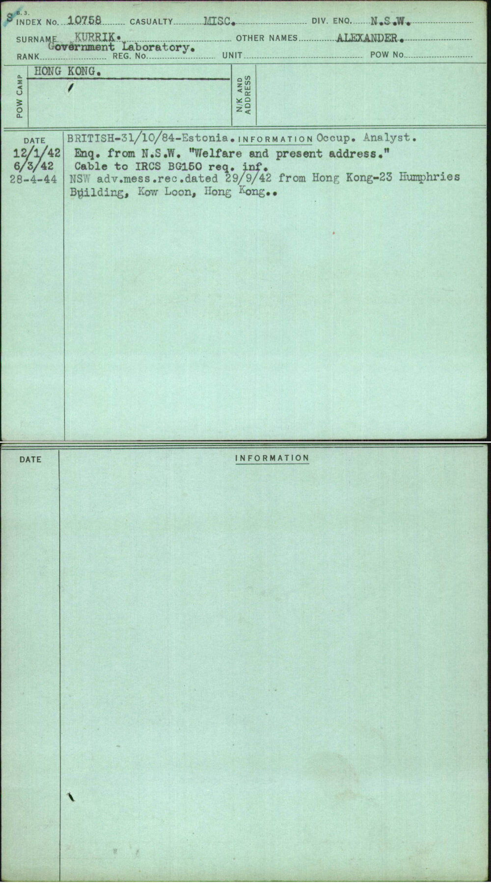 Kurrik, Alexander, [No Service Number]