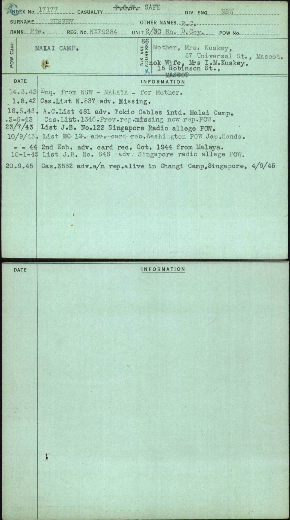 Kuskey, R C, NX79284