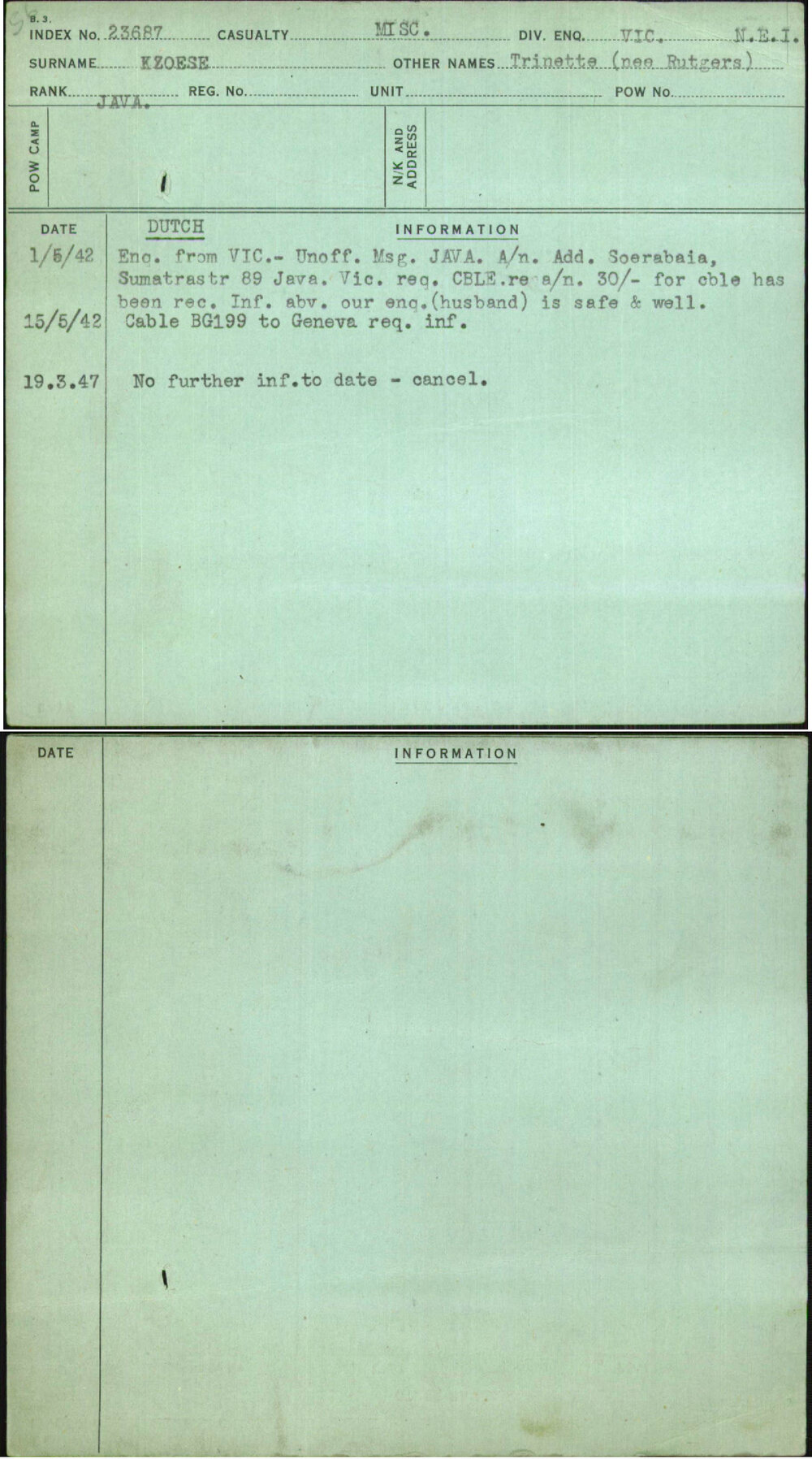 Kzoese, Trinette (Nee Rutgers), [No Service Number]