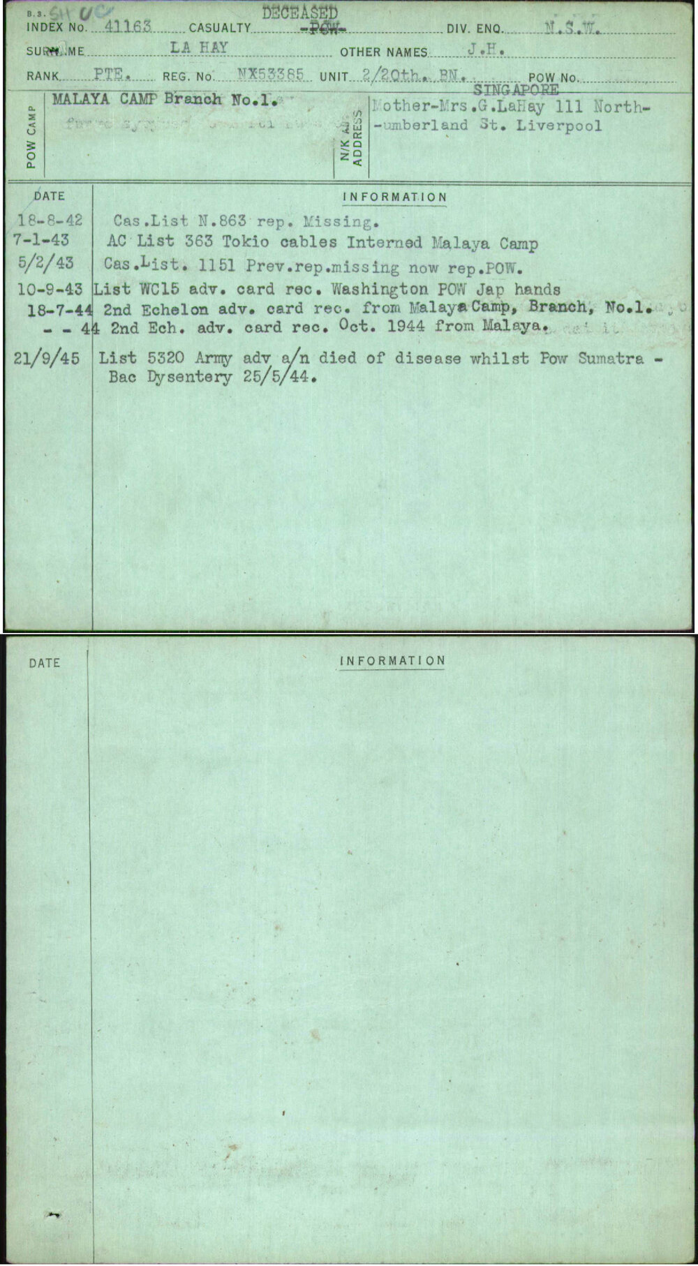 La Hay, J H, NX53385