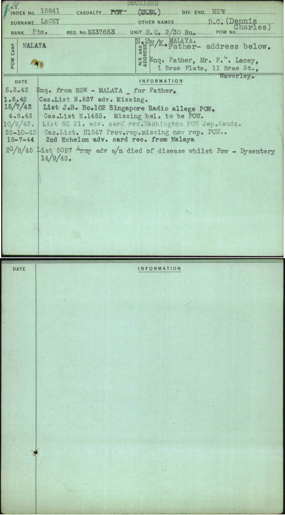 Lacey, D C (Dennis Charles), NX37653