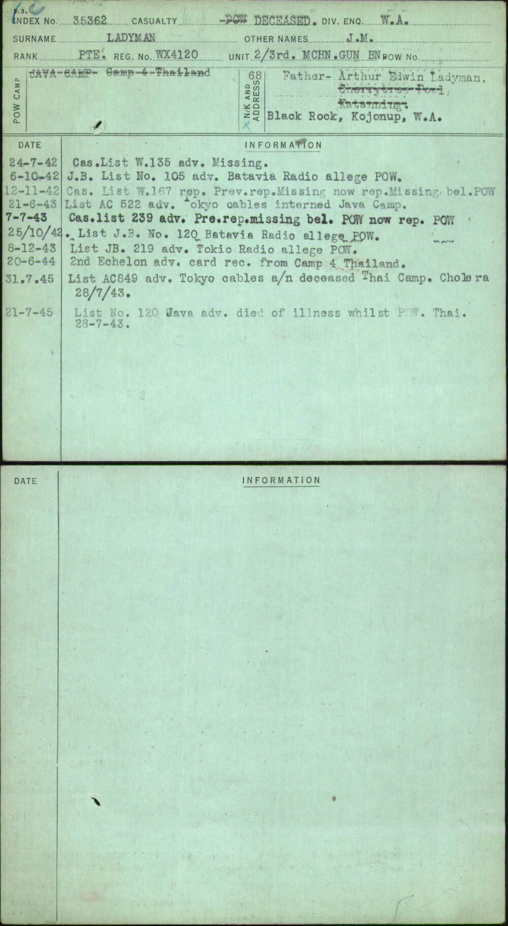 Ladyman, J M, WX4120