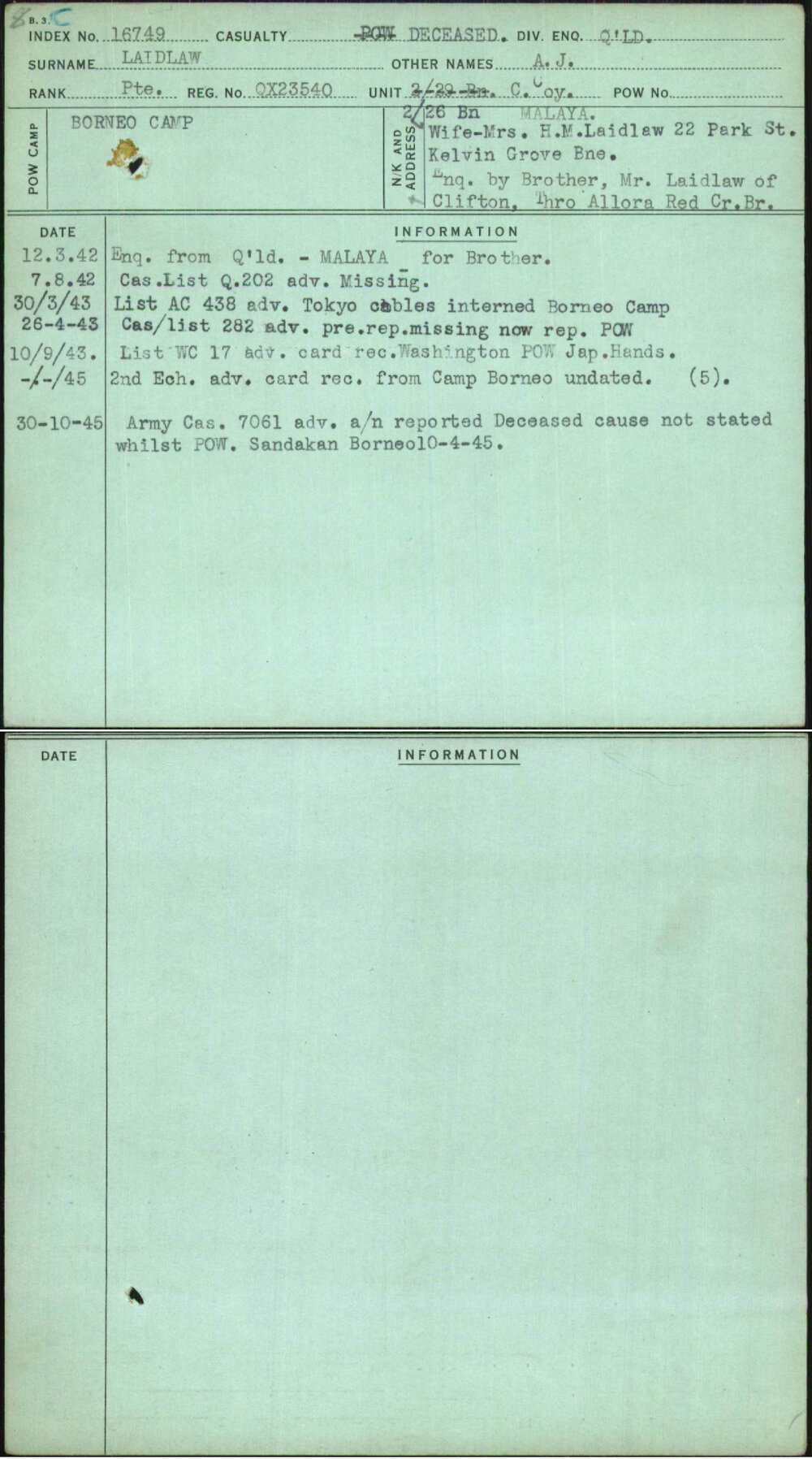 Laidlaw, A J, QX23540