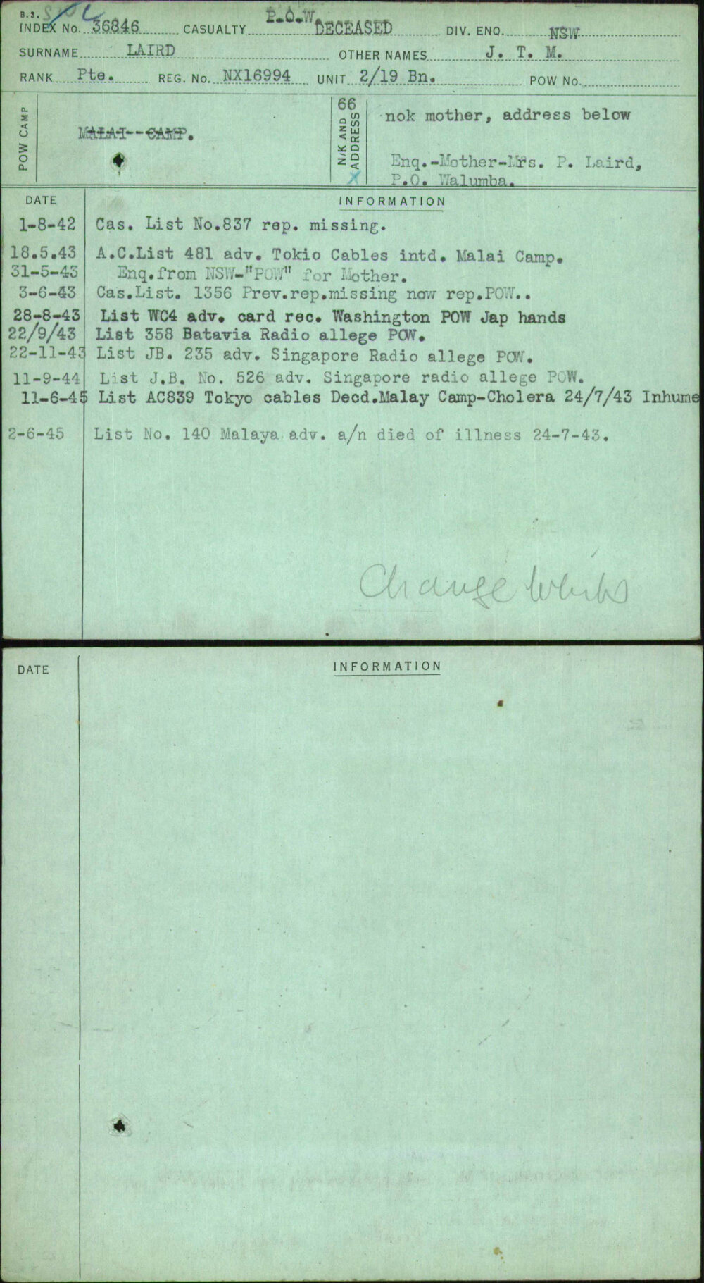 Laird, J T M, NX16994