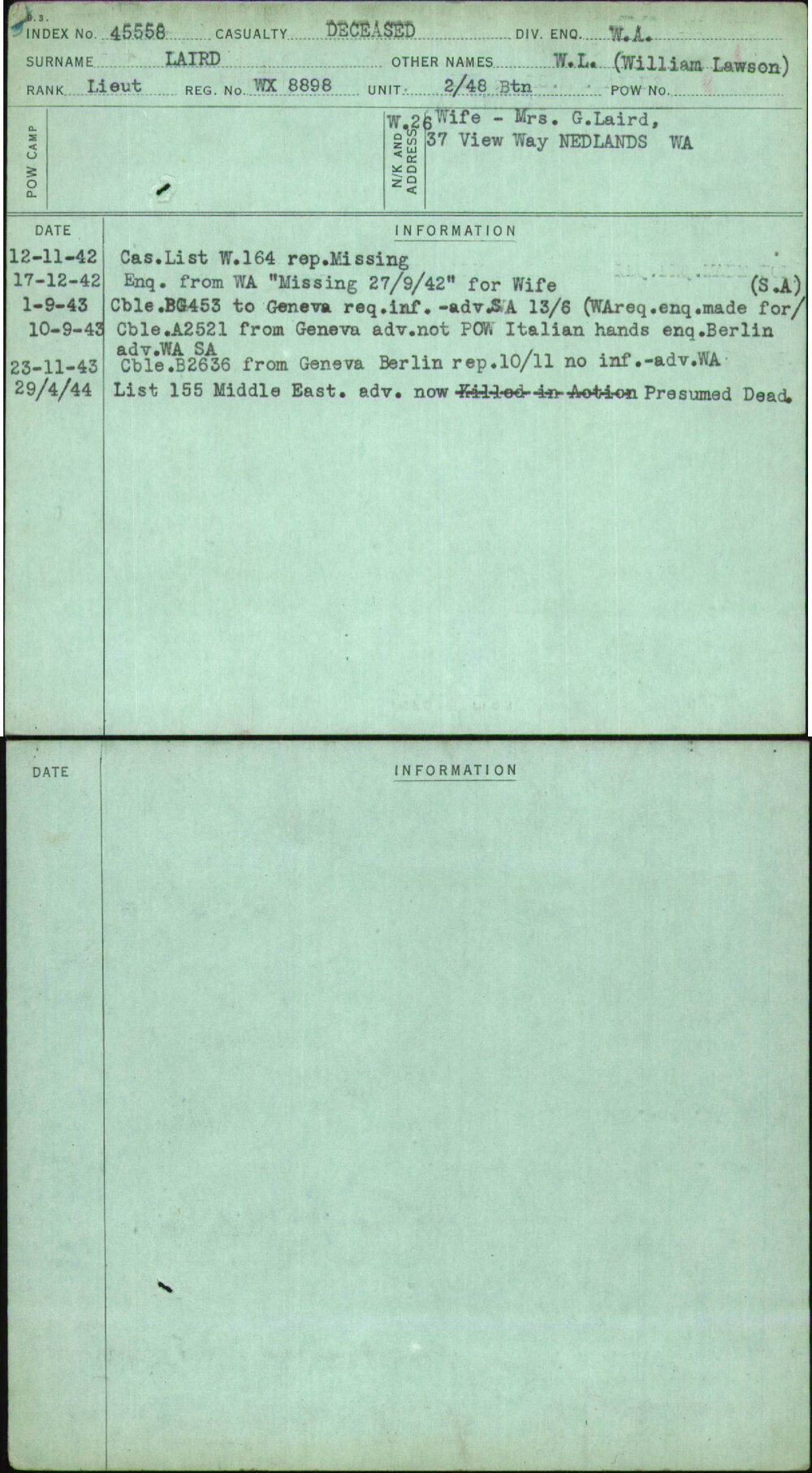 Laird, W L (William Lawson), WX8898