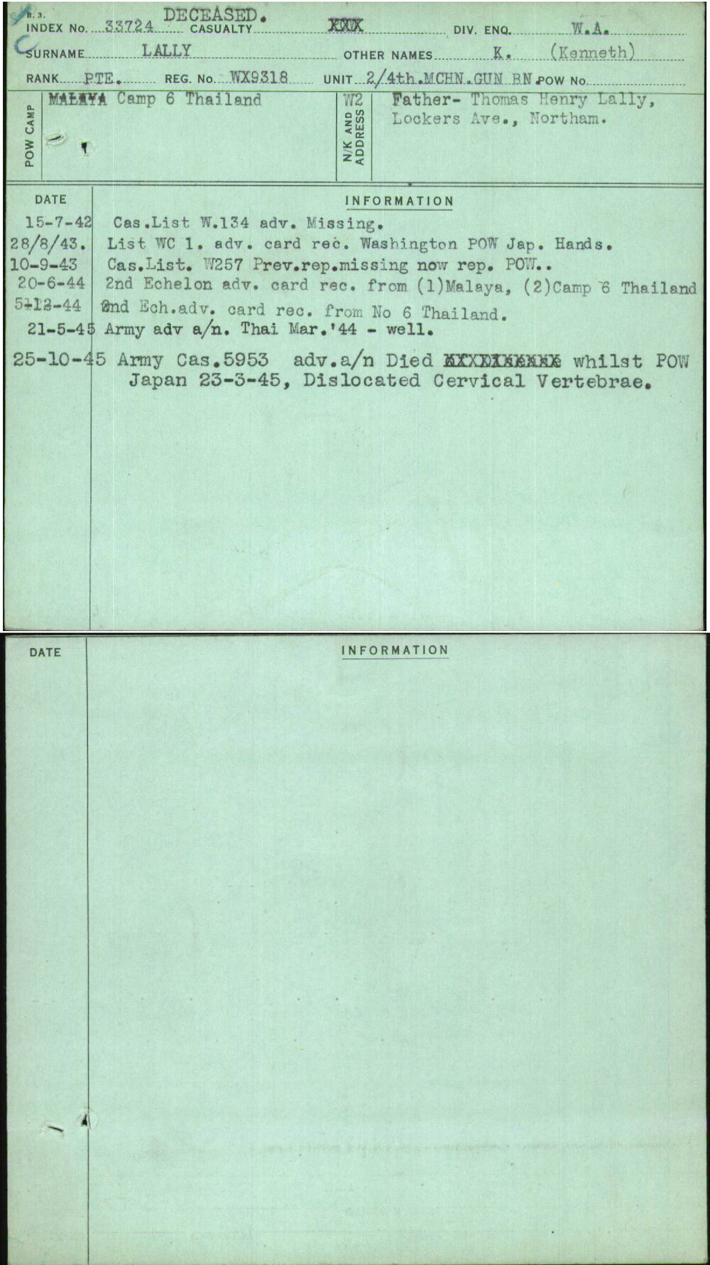 Lally, K (Kenneth), WX9318