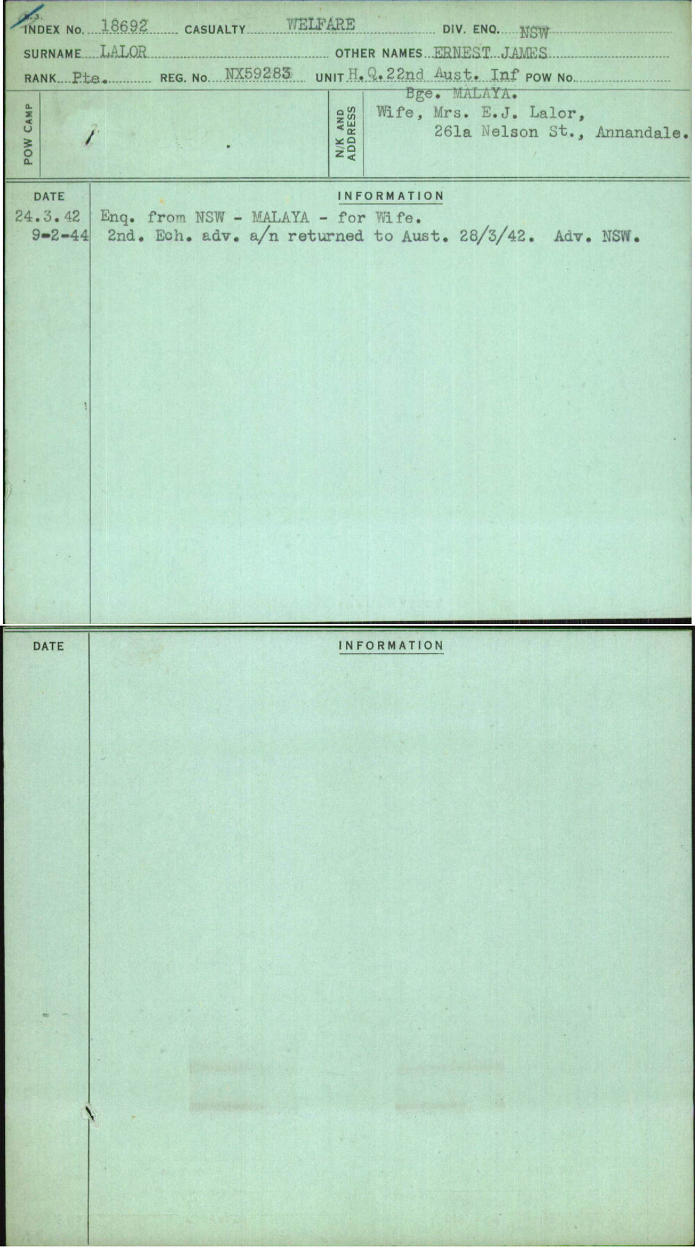 Lalor, Ernest James, NX59283