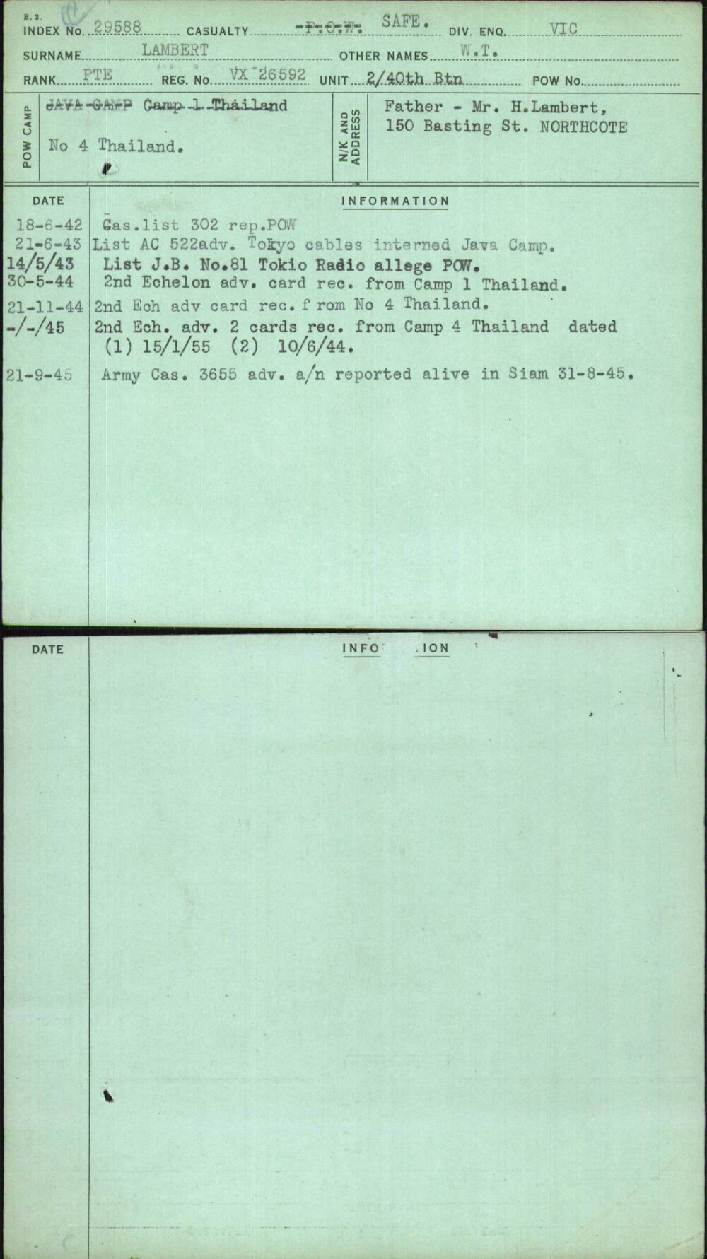 Lambert, W T, VX26592