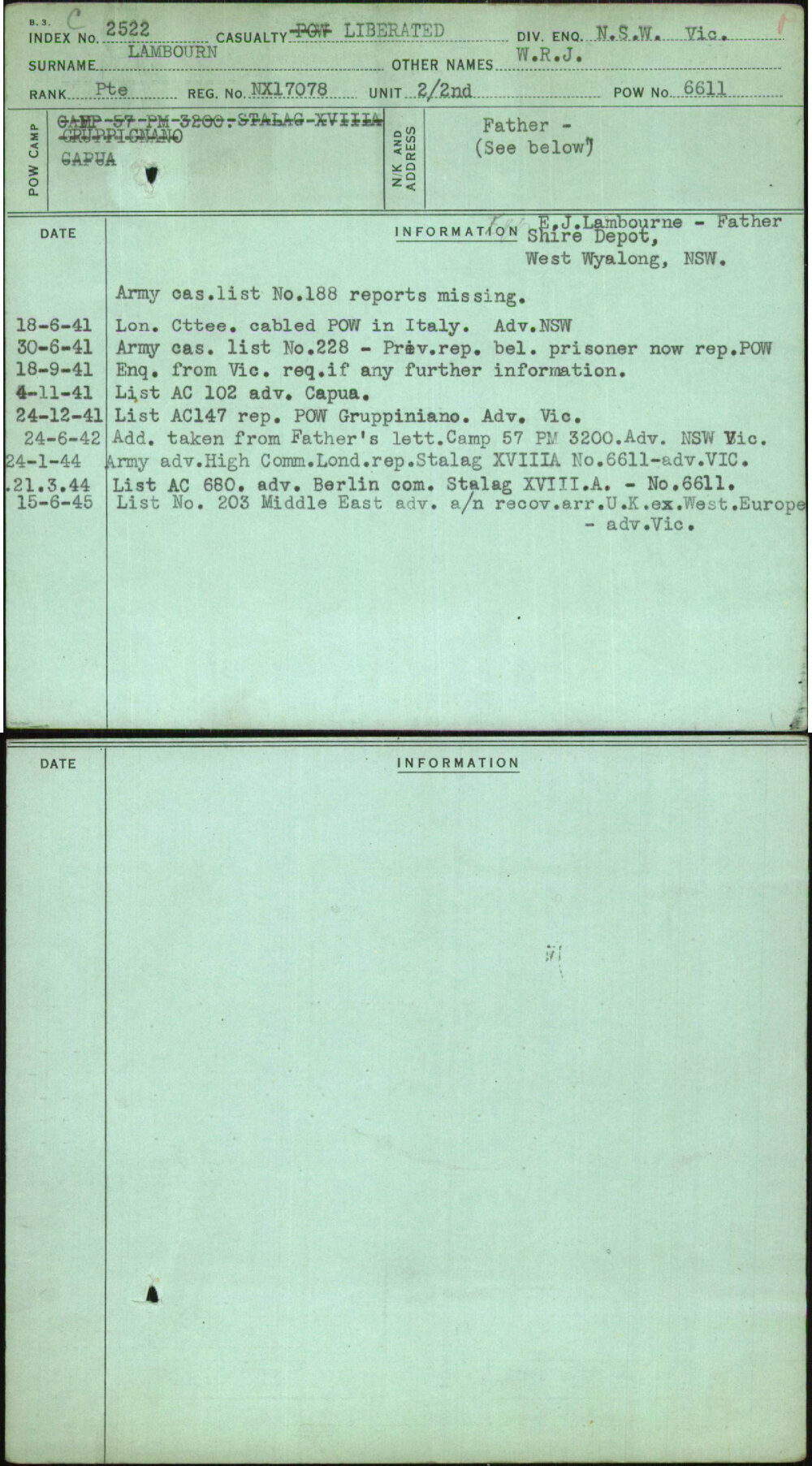 Lambourn, W R J, NX17078