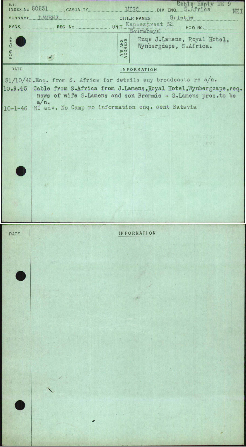 Lamens, Grietje, [No Service Number]