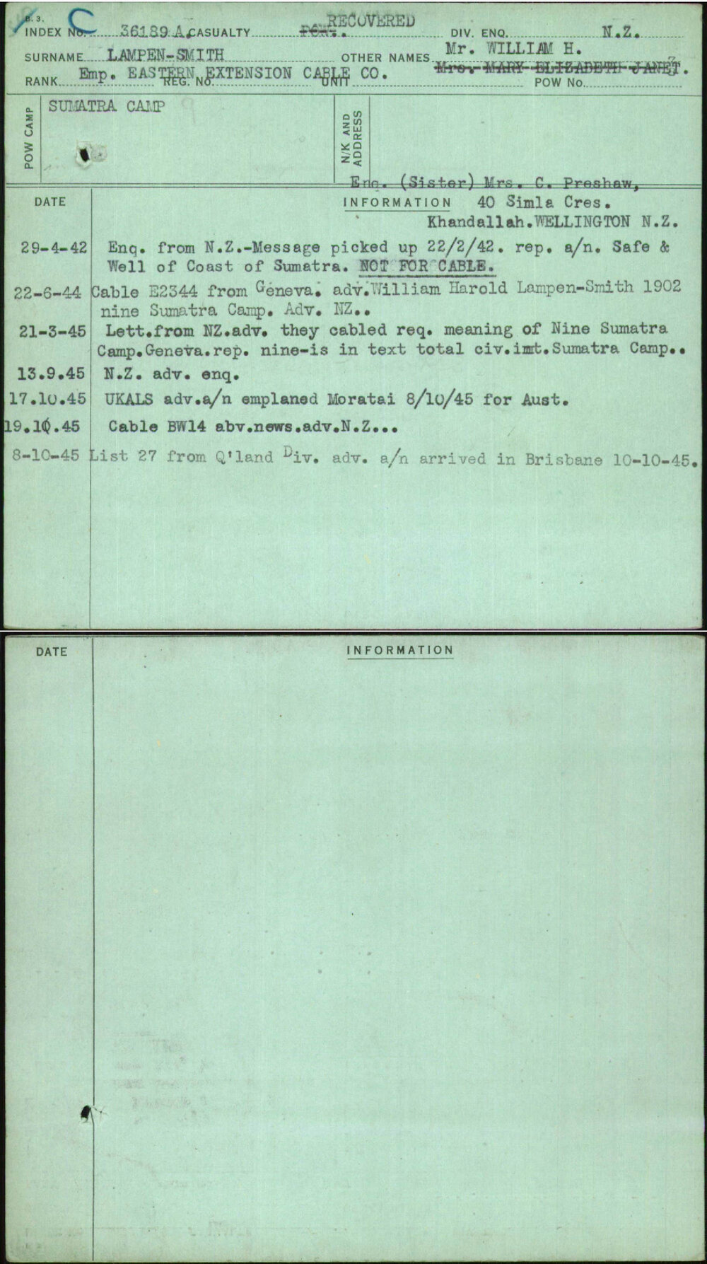 Lampen-Smith, Mr William H, [No Service Number]