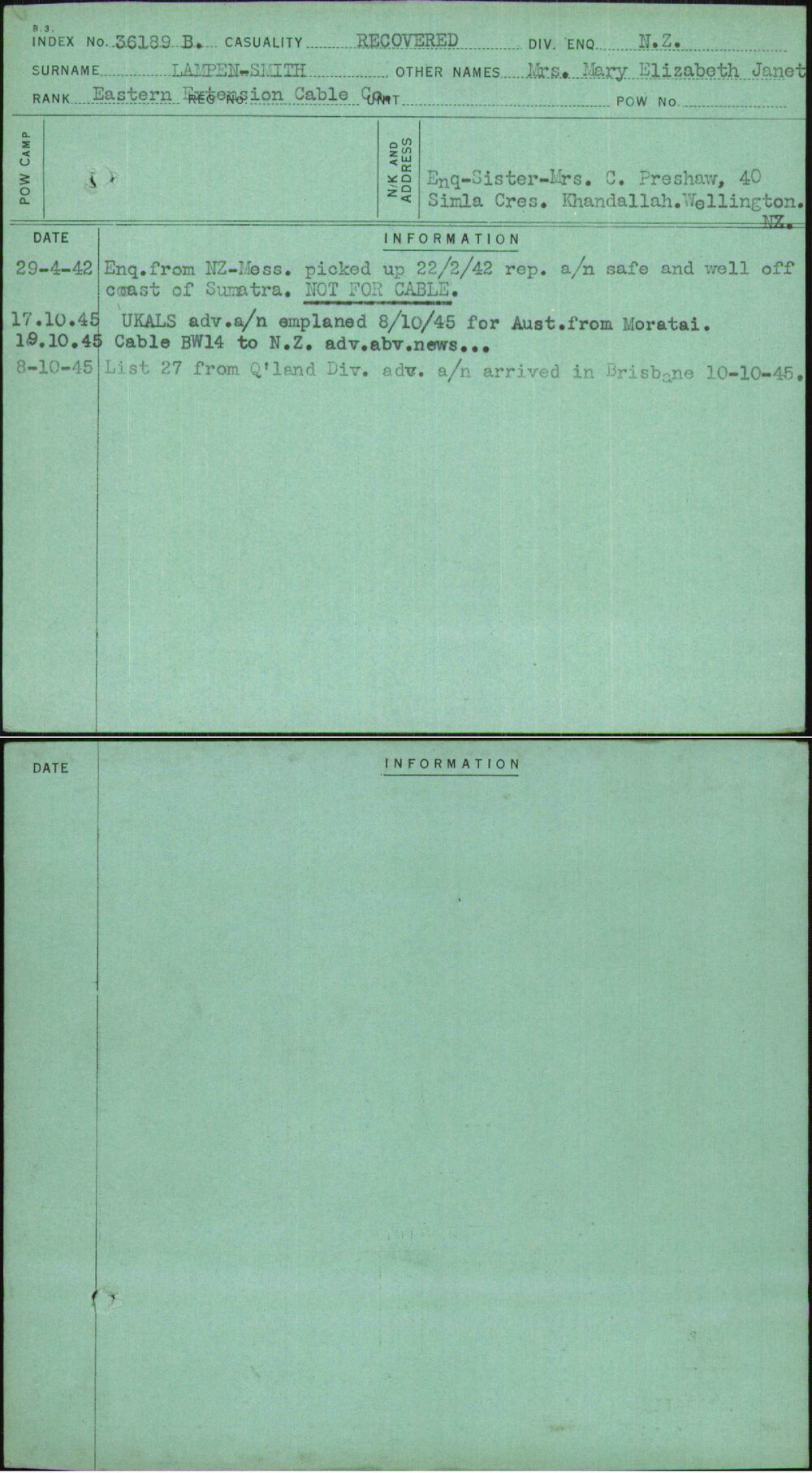 Lampen-Smith, Mrs Mary Elizabeth Janet, [No Service Number]