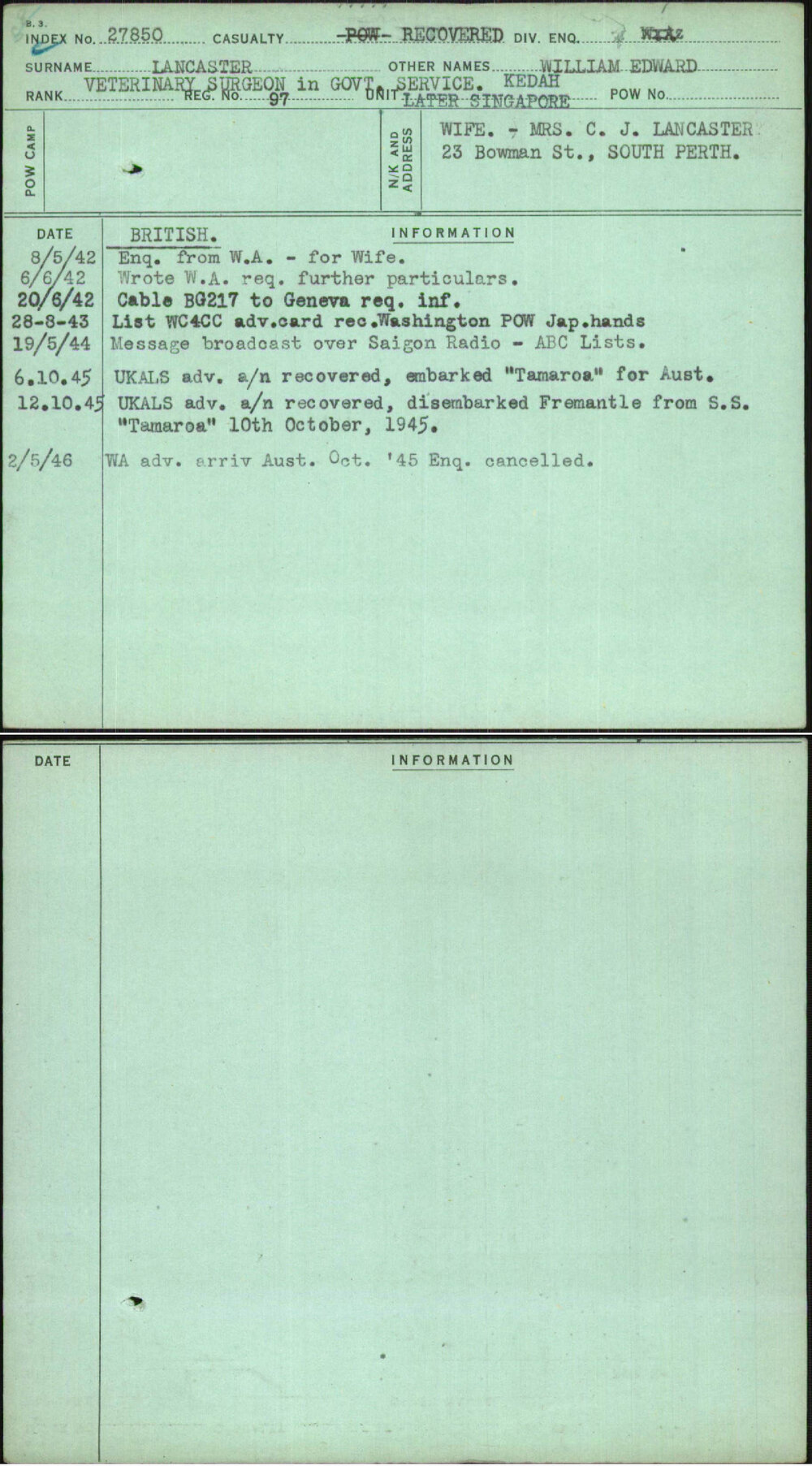 Lancaster, William Edward, 97