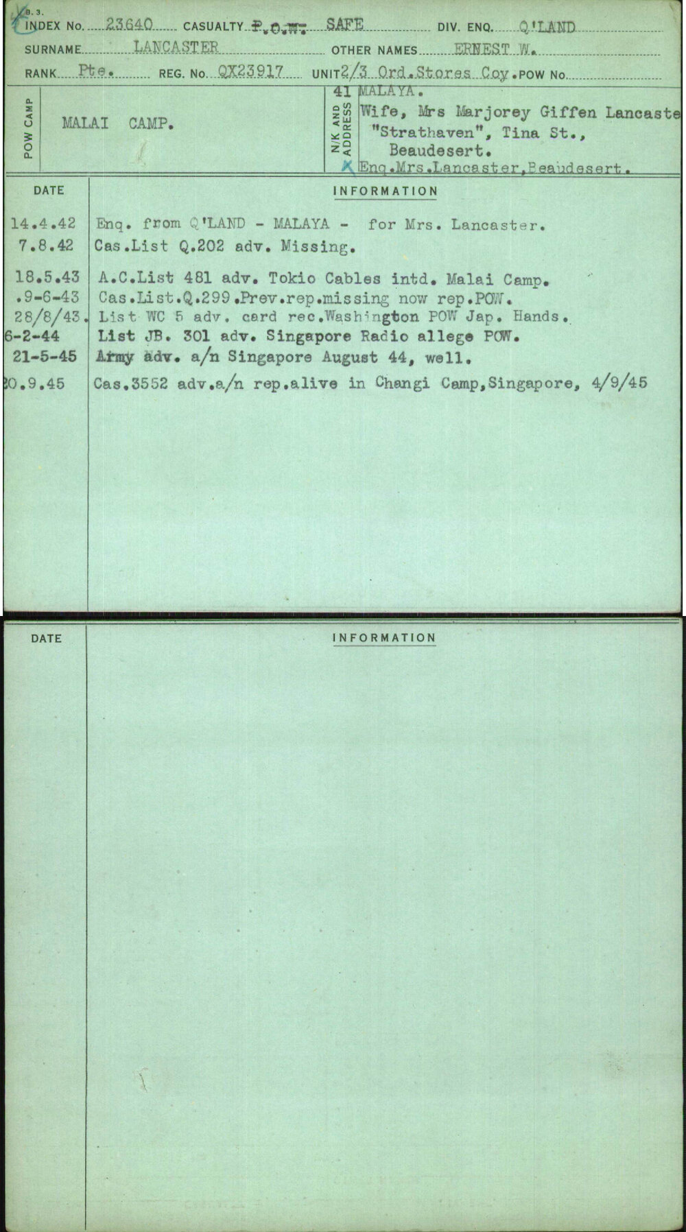 Lancaster, Ernest W, QX23917